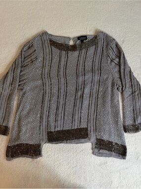 Topshop Silver and Charcoal Striped Sequin Blouse ITEM2677